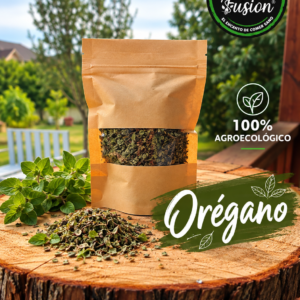 Bolsa de orégano “Orgánico Fusion” con sello 100% agroecológico al aire libre, “El encanto de comer sano”.